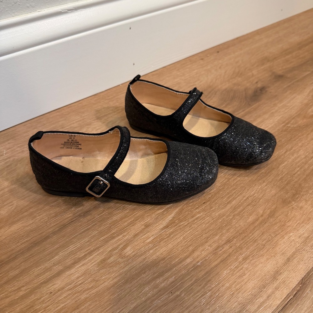 H&M Mary Jane Shoes Kids Size 12 Black Glitter Sparkle Dressy Party Ballet Flat